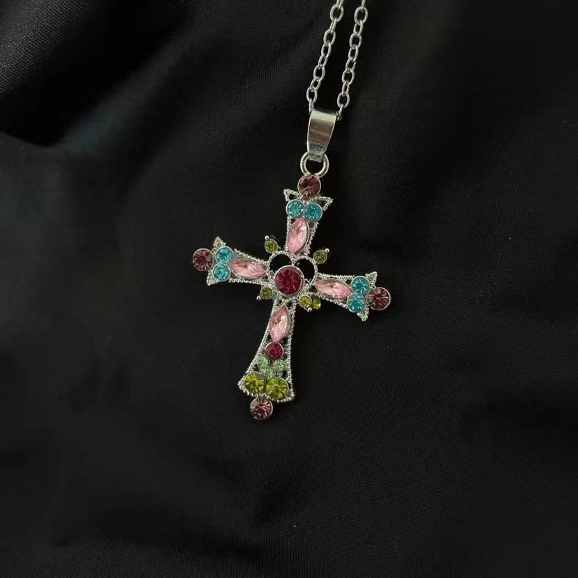 Wholesale Sweet and cool style hot girl cross diamond gothic style clavicle necklace